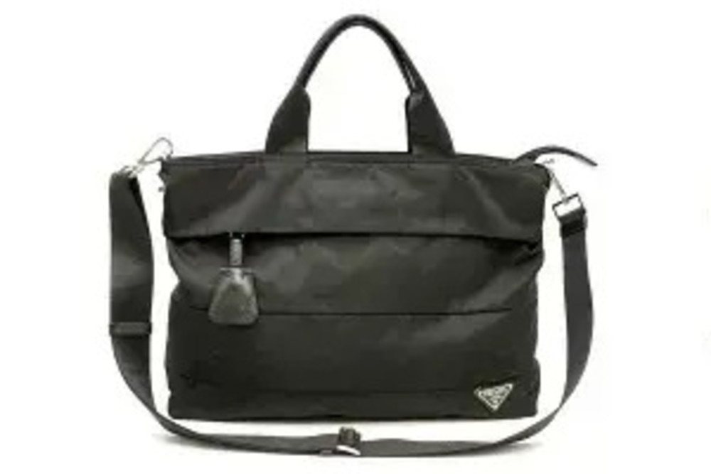 Prada Tote Triangle Plate Tessuto 2Way Crossbody Bag Black